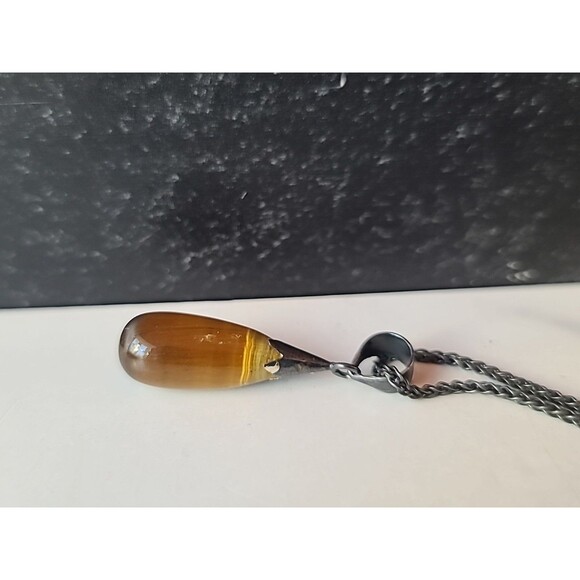 925 Sterling Silver Tiger's Eye Pendant Necklace Vintage Oxidized - Picture 4 of 10